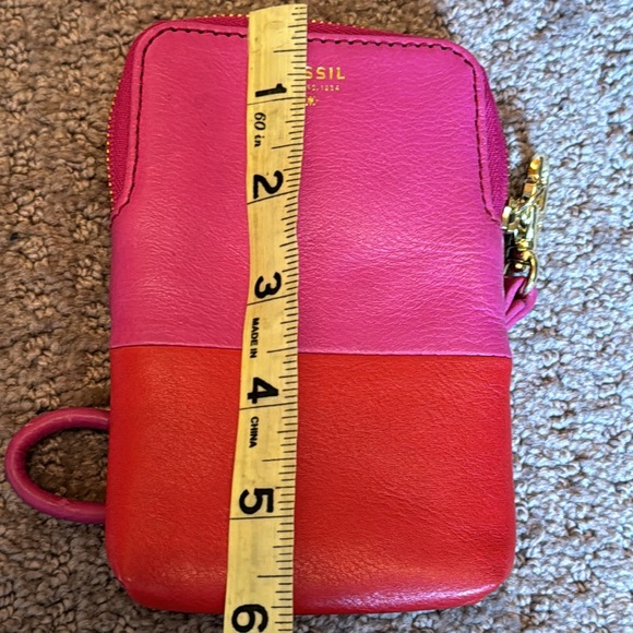Fossil Red Pink Leather Color Block Wristlet Wallet - Picture 3 of 5